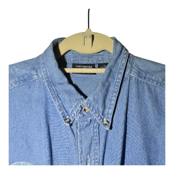 UNISEX Blue Embroidered Casual Shirt - Picture 4 of 5